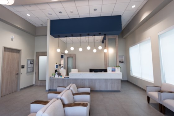 The reception desk and waiting area